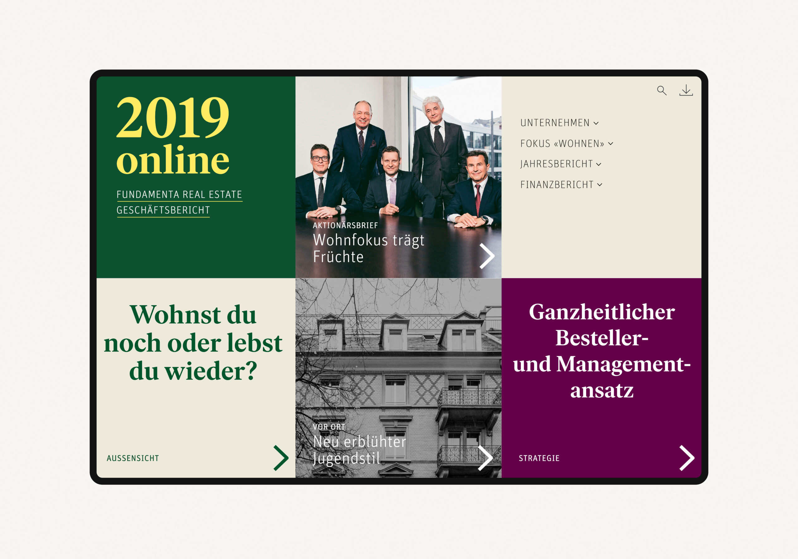 Redesign Geschäftsbericht Online Startseite